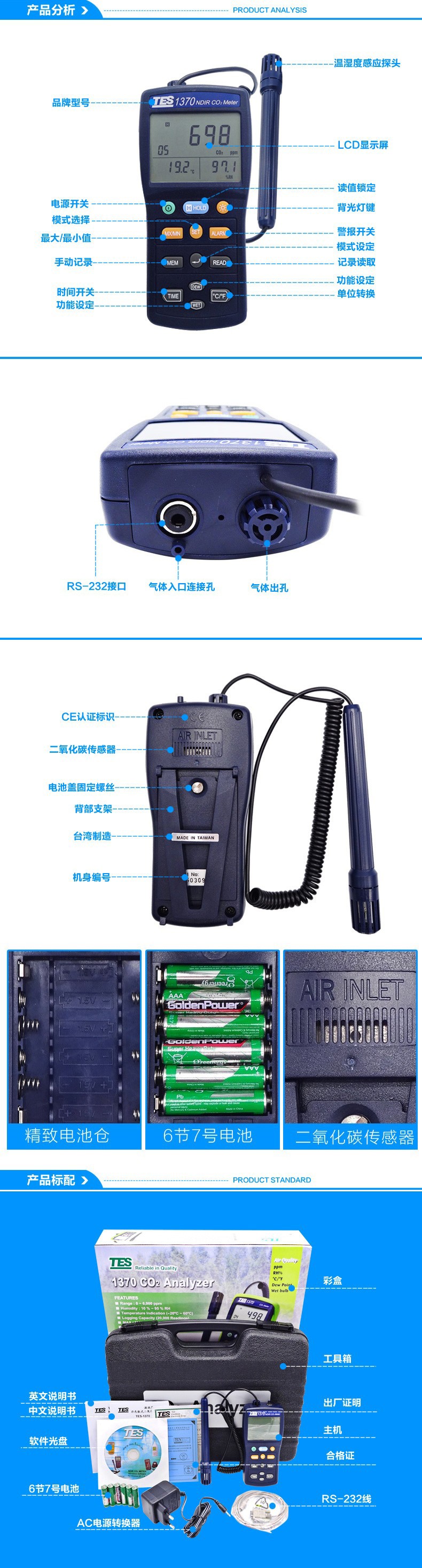 臺(tái)灣泰仕TES-1370非色散式紅外線二氧化碳測(cè)試器圖片1