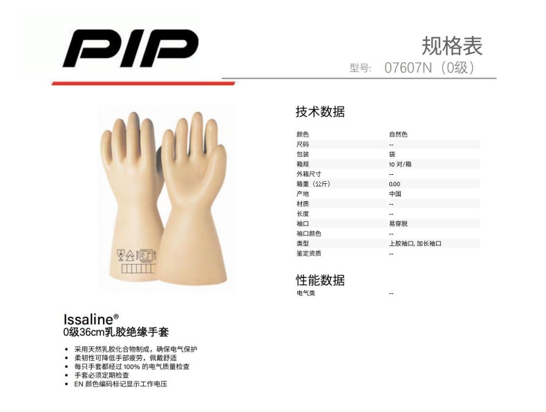 PIP 07607N 0級36cm乳膠絕緣手套
