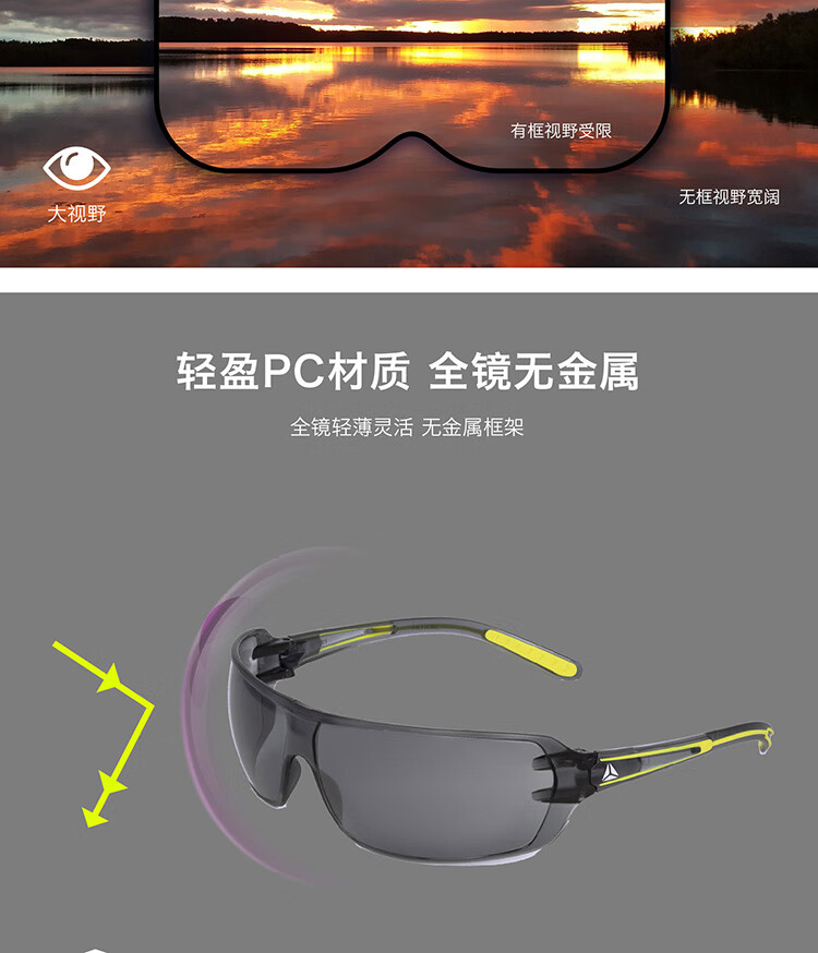 代爾塔101107 HELIUM2 SMOKE防強(qiáng)光款防霧防刮防沖擊安全防護(hù)眼鏡4