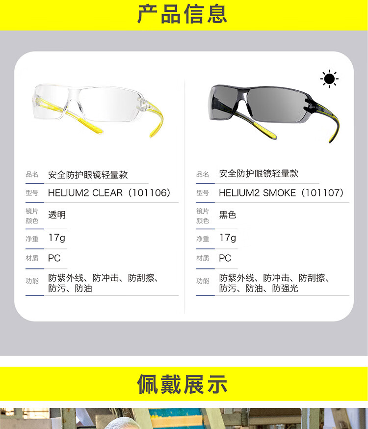 代爾塔101107 HELIUM2 SMOKE防強(qiáng)光款防霧防刮防沖擊安全防護(hù)眼鏡8